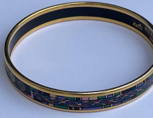 hermÈs vintage bangle bracelet enamel 18k gold plated w/box c.1970