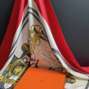 hermÈs vintage silk scarf brides de gala red by hugo grygkar c.1957 w/box