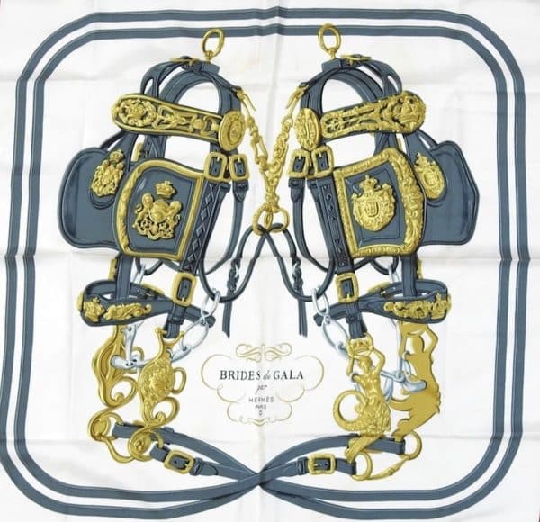 hermÈs vintage silk scarf brides de gala red by hugo grygkar c.1957 w/box