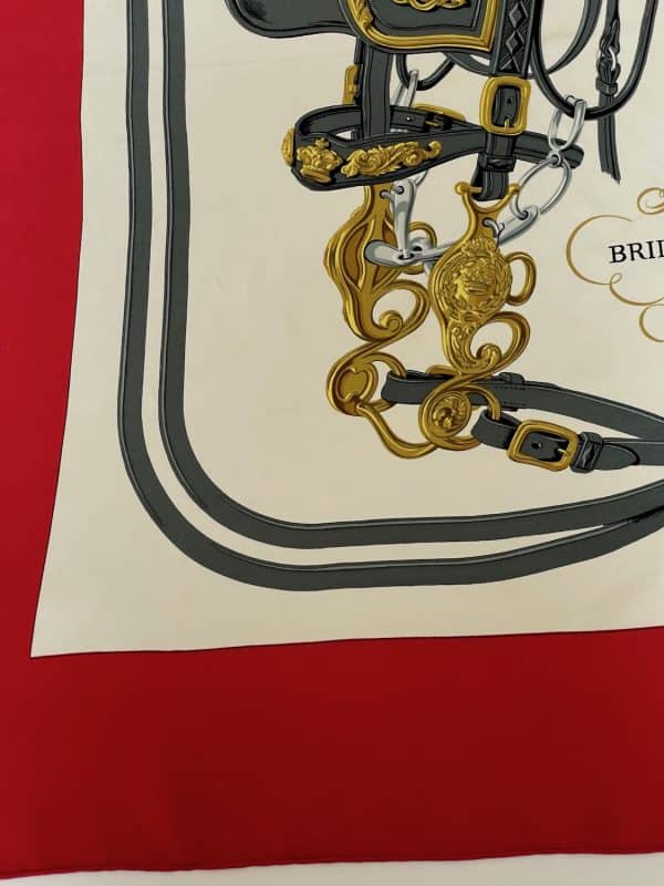 hermÈs vintage silk scarf brides de gala red by hugo grygkar c.1957 w/box