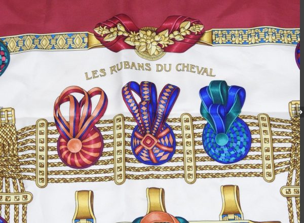 hermÈs vintage silk scarf les rubans du cheval red by joachim metz 1993 w/box