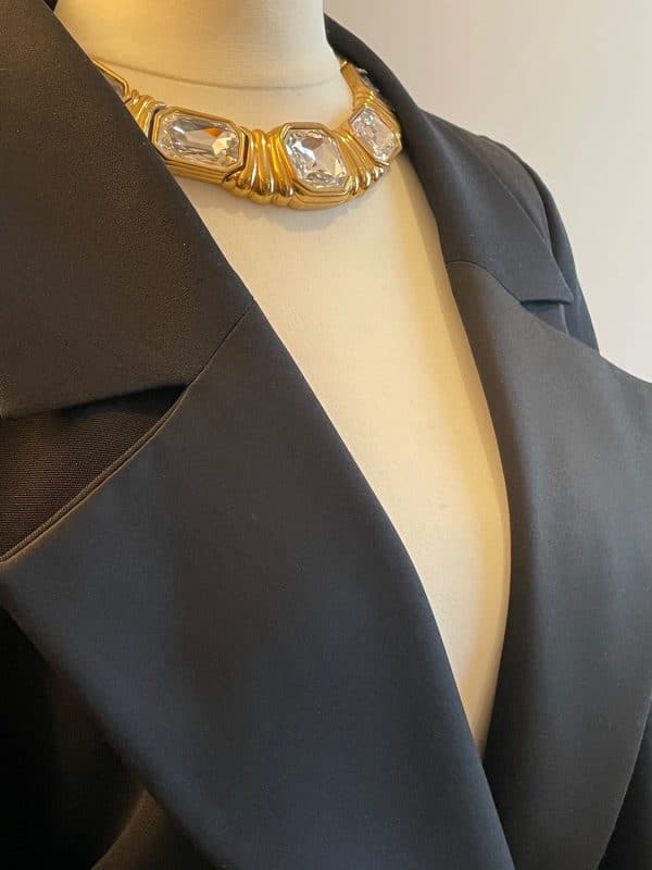 yves saint laurent vintage black smoking blazer skirt suit satin trimmed c.1980s