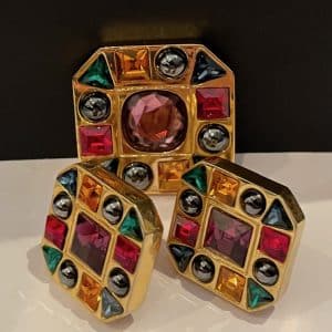 pierre balmain vintage earrings & brooch set multicoloured cabochons rare c.1990s