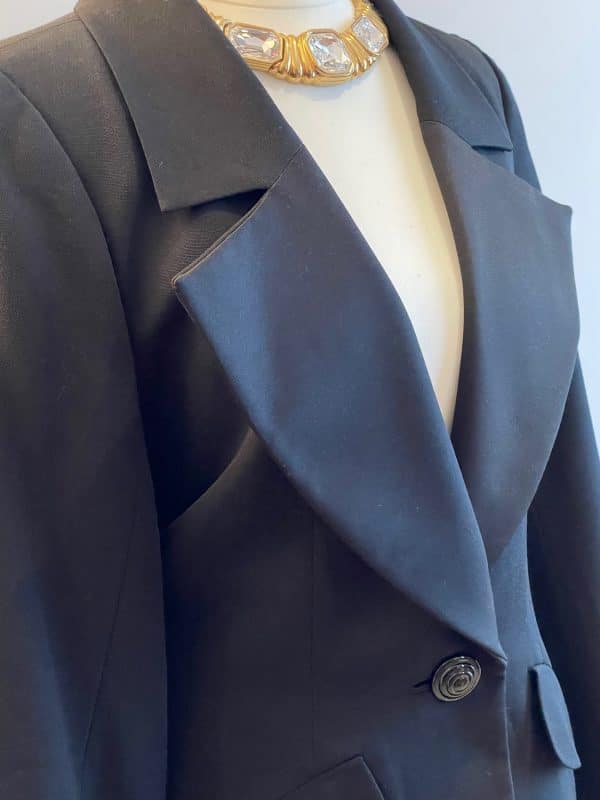 yves saint laurent vintage black smoking blazer skirt suit satin trimmed c.1980s