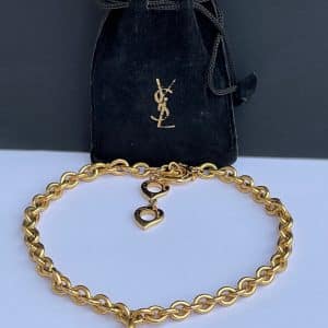 yves saint laurent vintage chain necklace ysl logo pendant medallion & hearts c.1990