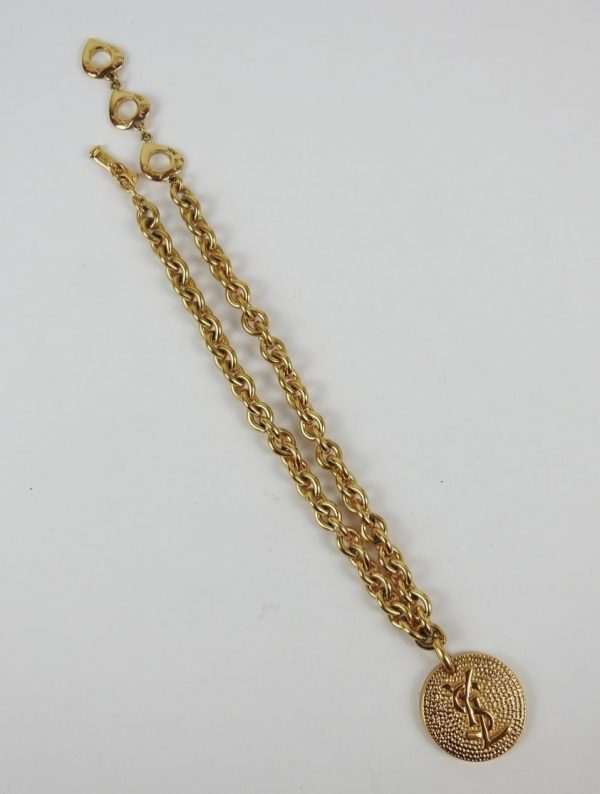 yves saint laurent vintage chain necklace ysl logo pendant medallion & hearts c.1990