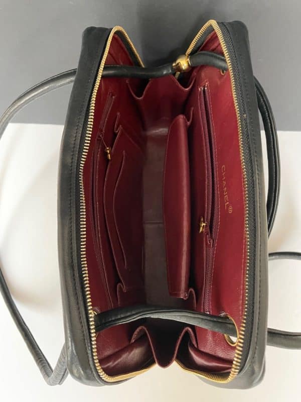 chanel vintage camera bag cc logo leather & chevron shoulder bag c.1989