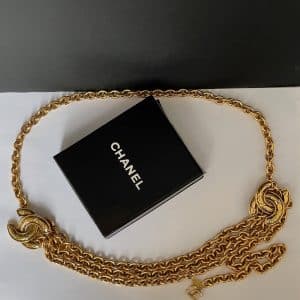 chanel vintage cc logo quilted triple strand cable link chain belt 1981 w/box