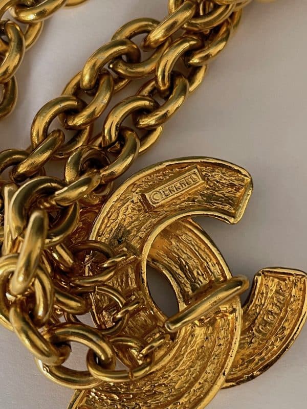 chanel vintage cc logo quilted triple strand cable link chain belt 1981 w/box