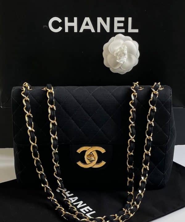 chanel vintage maxi timeless diamond quilted cc logo jersey black bag 1996