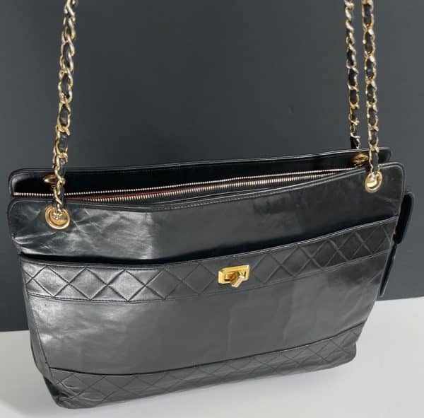 chanel vintage quilted lambskin double shoulder gst tote shopping bag c.1990s