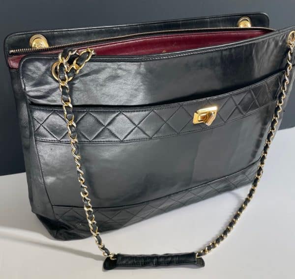 chanel vintage quilted lambskin double shoulder gst tote shopping bag c.1990s