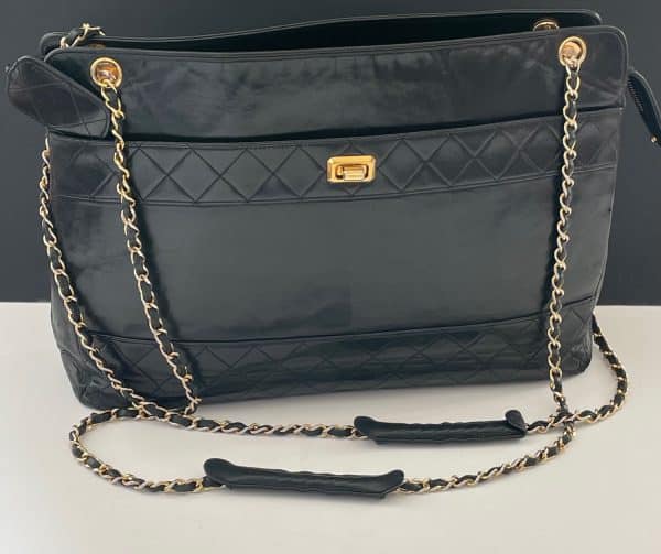 chanel vintage quilted lambskin double shoulder gst tote shopping bag c.1990s