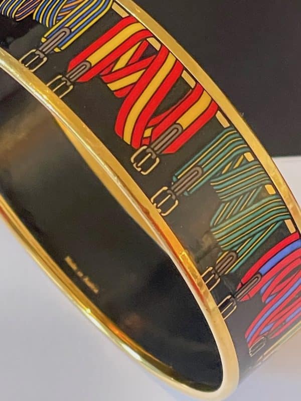 hermÈs 1976 large bracelet multi "sangles straps' print 18k gold plated vintage w/box