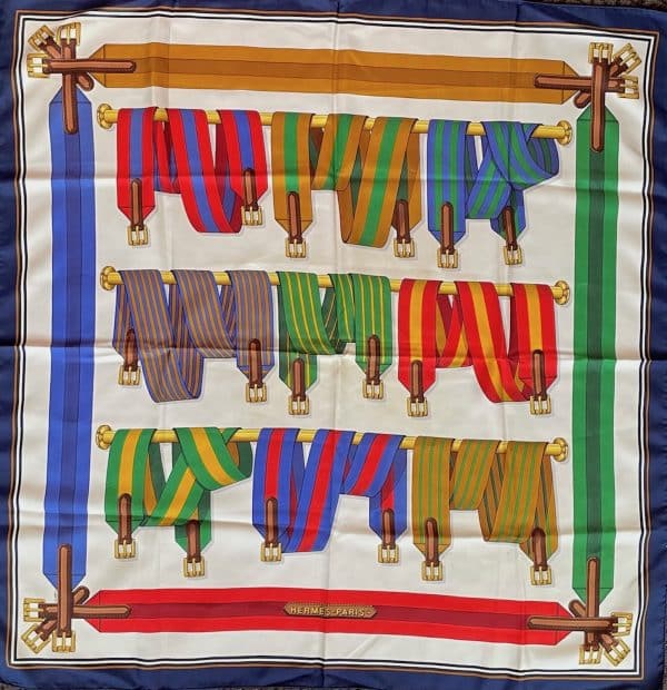 hermÈs vintage silk scarf les sangles by joachim metz 1985 w/box