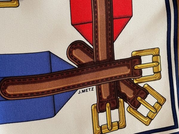 hermÈs vintage silk scarf les sangles by joachim metz 1985 w/box