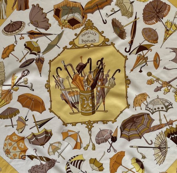 hermÈs vintage silk scarf ombrelles et parapluies by hubert de watrigant 1998 w/box