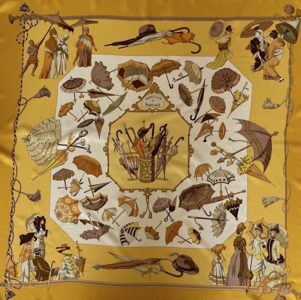 hermÈs vintage silk scarf ombrelles et parapluies by hubert de watrigant 1998 w/box
