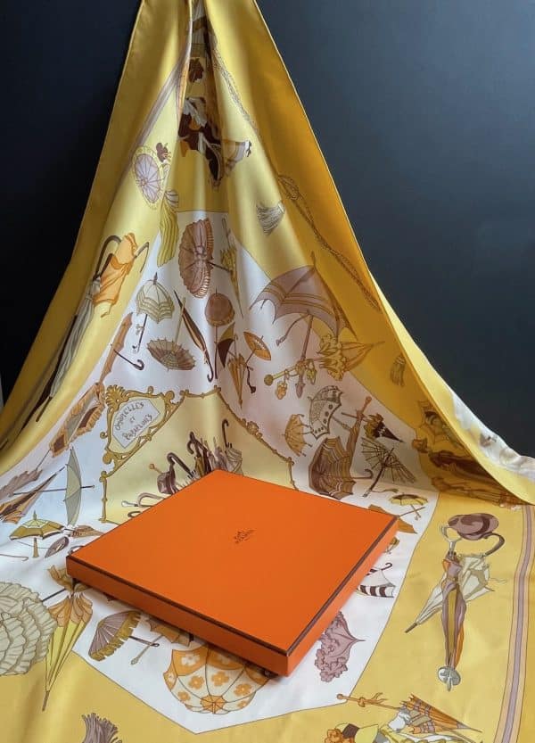 hermÈs vintage silk scarf ombrelles et parapluies by hubert de watrigant 1998 w/box