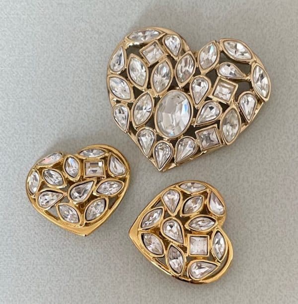 yves saint laurent haute couture heart shaped crystals & gold earrings by robert goossens 1983