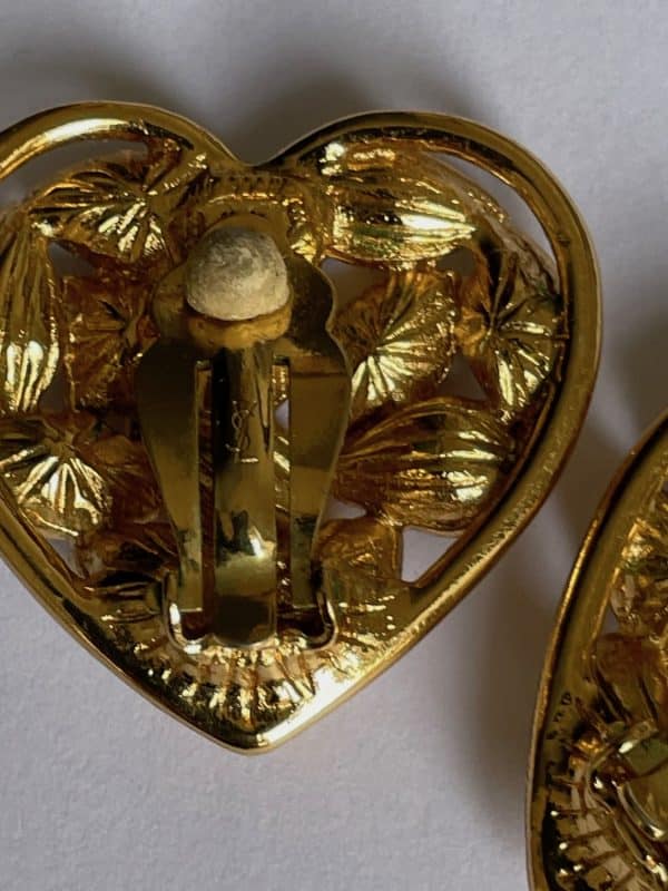 yves saint laurent haute couture heart shaped crystals & gold earrings by robert goossens 1983