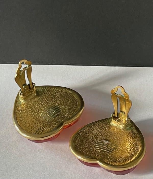 yves saint laurent ysl large heart orange vintage earrings c.1980s