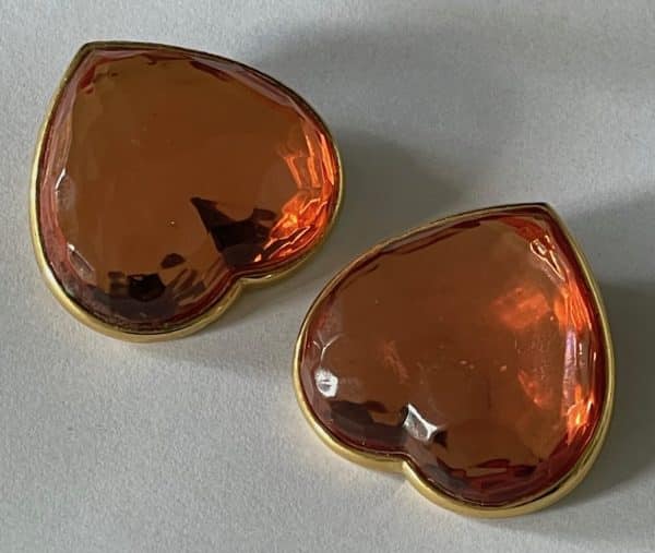 yves saint laurent ysl large heart orange vintage earrings c.1980s