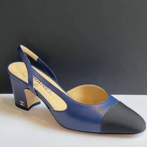 chanel slingback lambskin & grosgrain navy blue & black