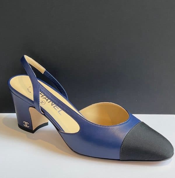 chanel slingback lambskin & grosgrain navy blue & black