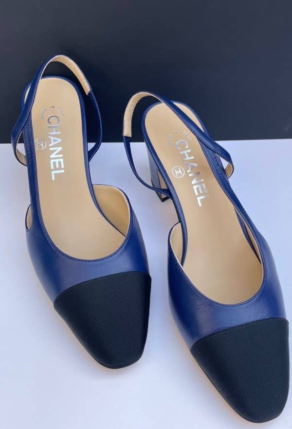 chanel slingback lambskin & grosgrain navy blue & black