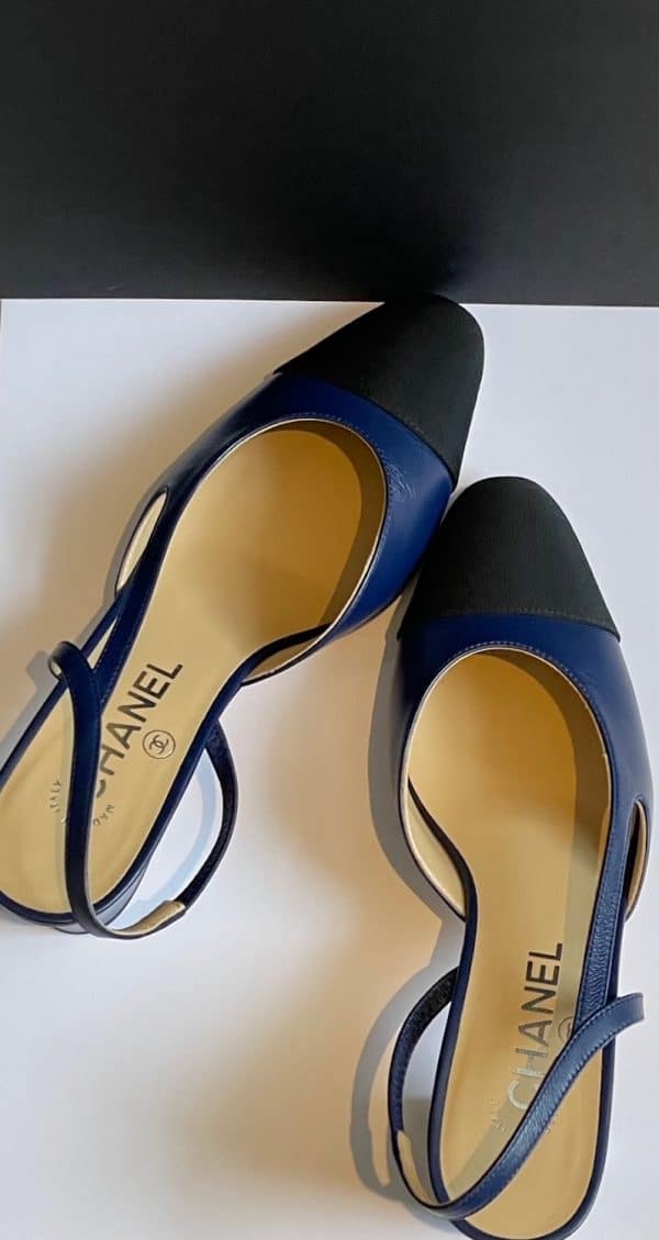 chanel slingback lambskin & grosgrain navy blue & black