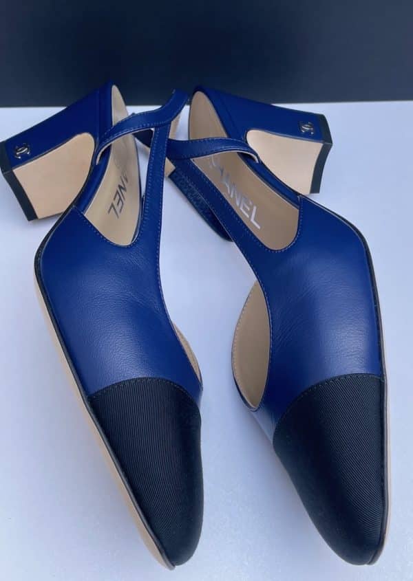 chanel slingback lambskin & grosgrain navy blue & black