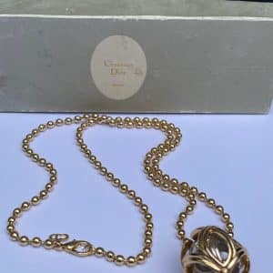christian dior necklace cd logo double sphere gold ball chain