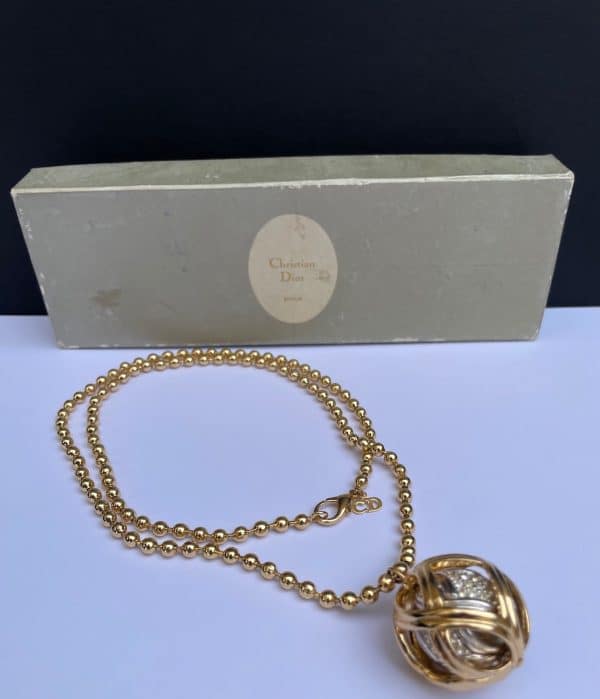 christian dior necklace cd logo double sphere gold ball chain