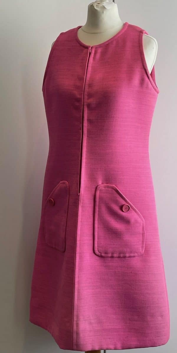 givenchy paris vintage hot pink 60s 70s sleeveless asymmetric dress