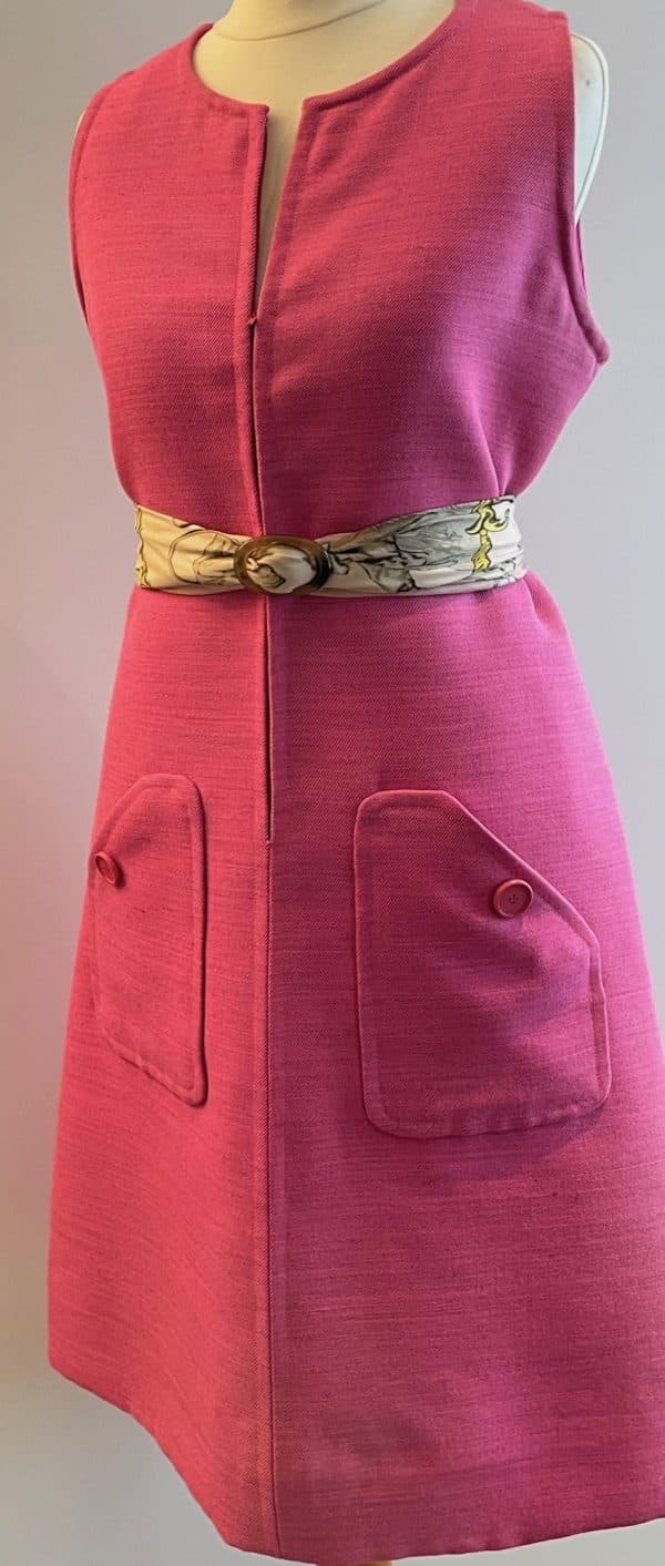 givenchy paris vintage hot pink 60s 70s sleeveless asymmetric dress