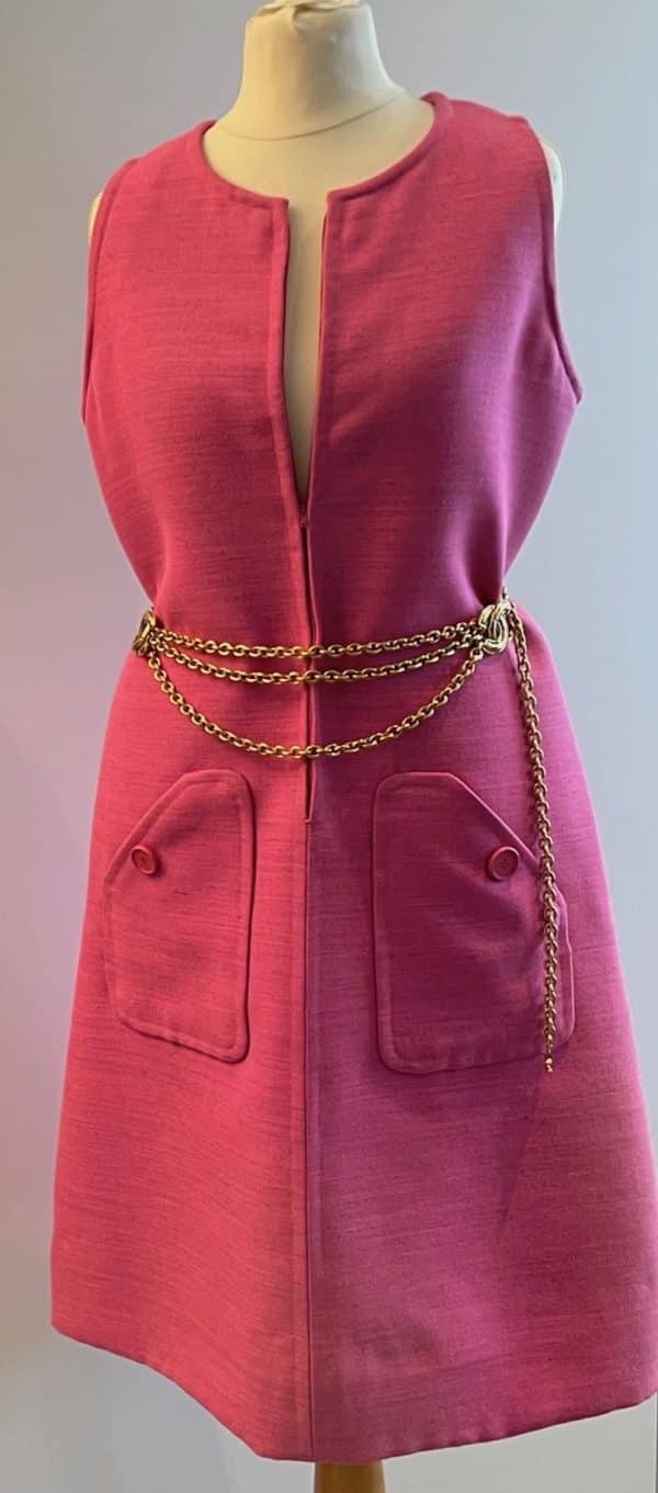 givenchy paris vintage hot pink 60s 70s sleeveless asymmetric dress