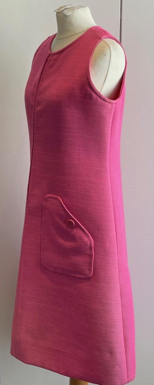givenchy paris vintage hot pink 60s 70s sleeveless asymmetric dress