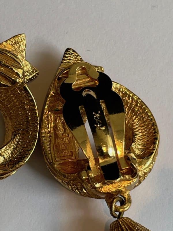 yves saint laurent ysl vintage gold & pearl drop dangling earrings c.1980s