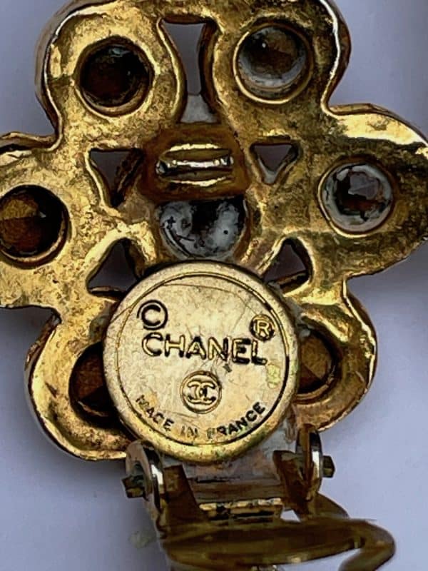 chanel vintage baroque pearl drop & lozenge diamente cabochons earrings c.1971 w/box