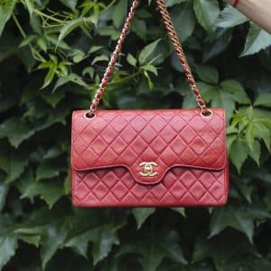 chanel vintage timeless classic red quilted double flap leather shoulder bag 1985 w/box