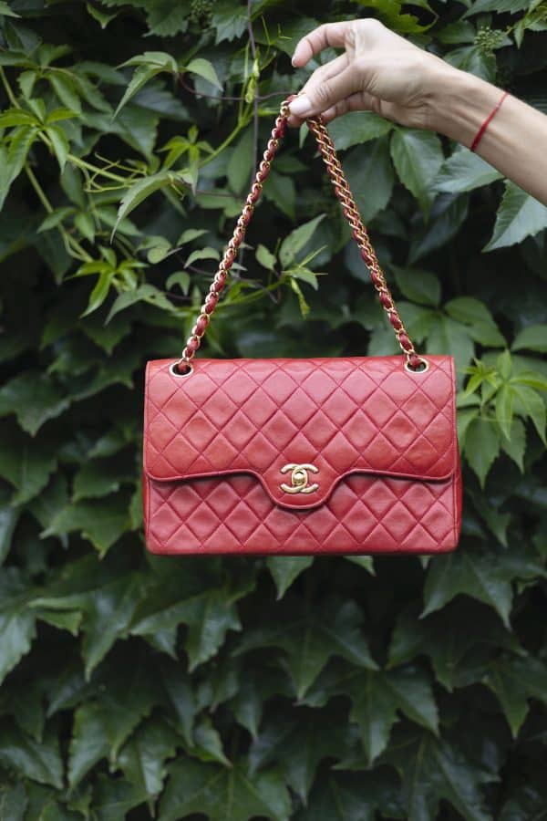 chanel vintage timeless classic red quilted double flap leather shoulder bag 1985 w/box