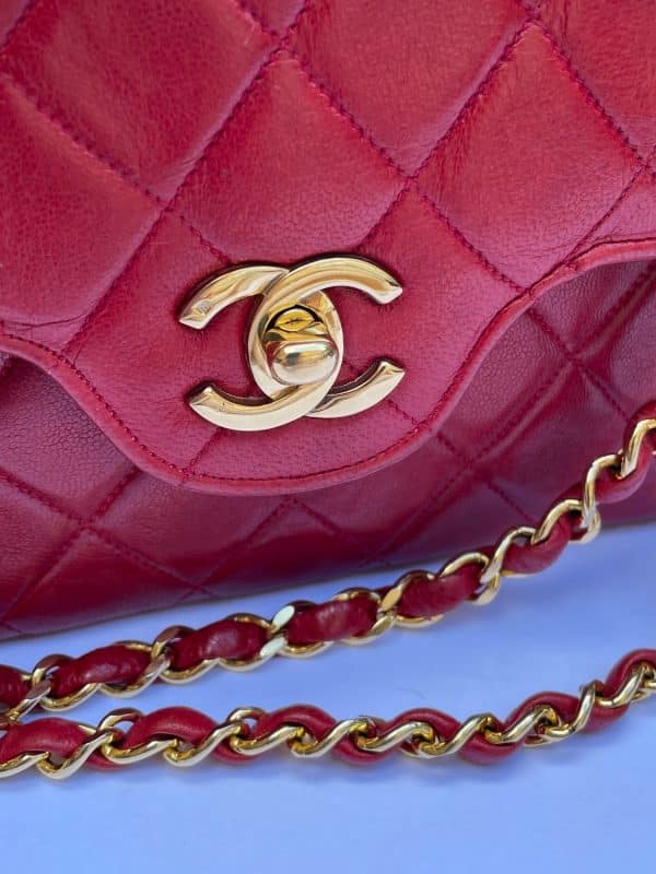 chanel vintage timeless classic red quilted double flap leather shoulder bag 1985 w/box