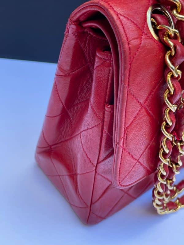 chanel vintage timeless classic red quilted double flap leather shoulder bag 1985 w/box