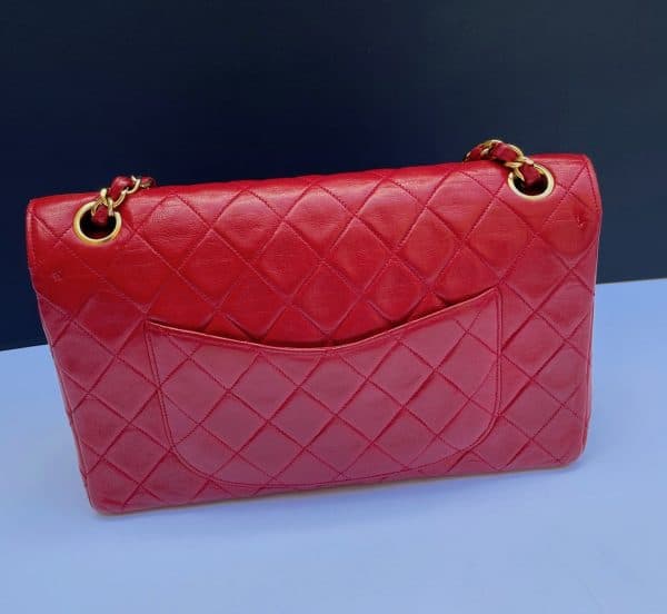 chanel vintage timeless classic red quilted double flap leather shoulder bag 1985 w/box