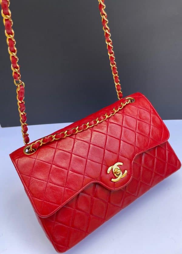 chanel vintage timeless classic red quilted double flap leather shoulder bag 1985 w/box