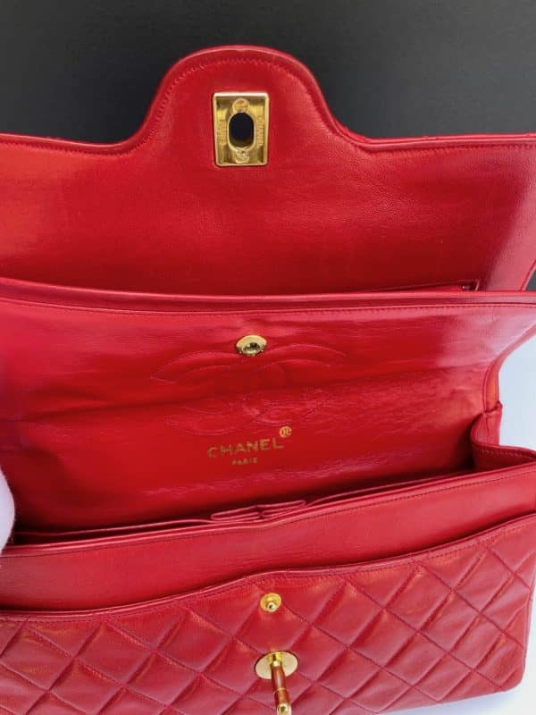 chanel vintage timeless classic red quilted double flap leather shoulder bag 1985 w/box