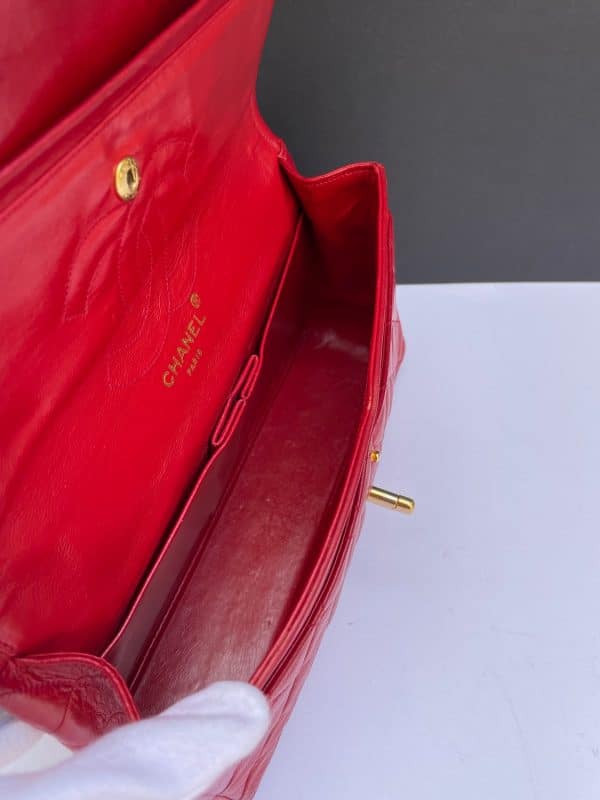 chanel vintage timeless classic red quilted double flap leather shoulder bag 1985 w/box