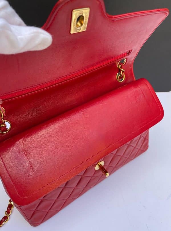 chanel vintage timeless classic red quilted double flap leather shoulder bag 1985 w/box