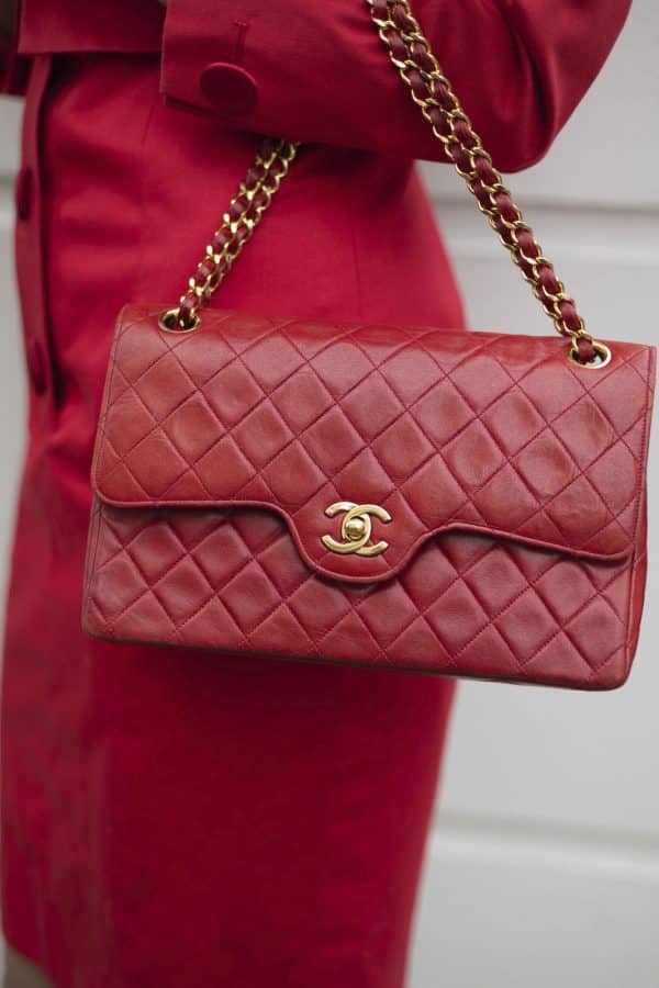 chanel vintage timeless classic red quilted double flap leather shoulder bag 1985 w/box